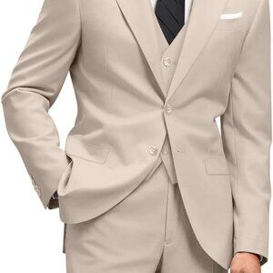 Light Champagne Men's Slim Fit 4-Piece Suit Set with Tie for Weddings and Events
